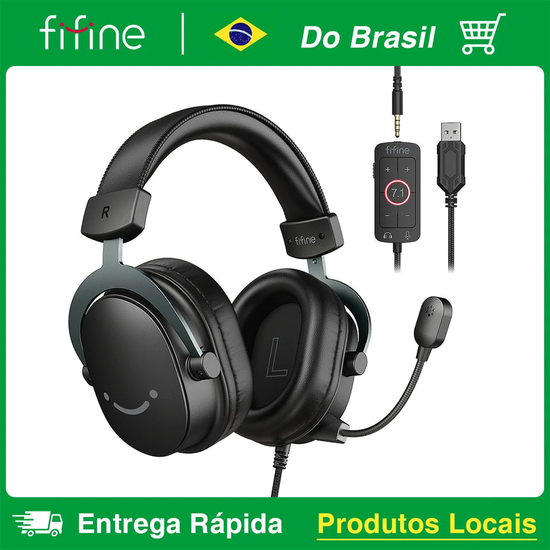 Headset Gamer FIFINE H9 com Som Surround 7.1, Controle de Volume e Interruptor de Mudo, Interface 3,5 mm ou USB para PC/Mac/PS4/PS5/Xbox