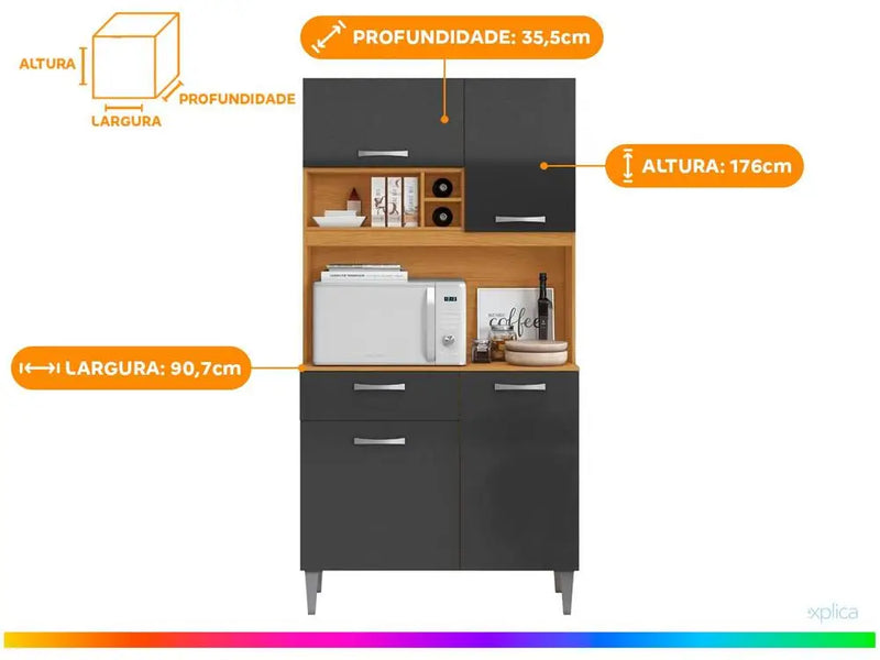 Cozinha Compacta Aramobile Malva com 4 Portas e 1 Gaveta