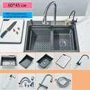 Pia de Cozinha em Aço Inoxidável 304 com Efeito Cascata, Cubo Único Grande, Torneira com Display Digital Integrado, Dosador de Sabão e Lavador de Copos