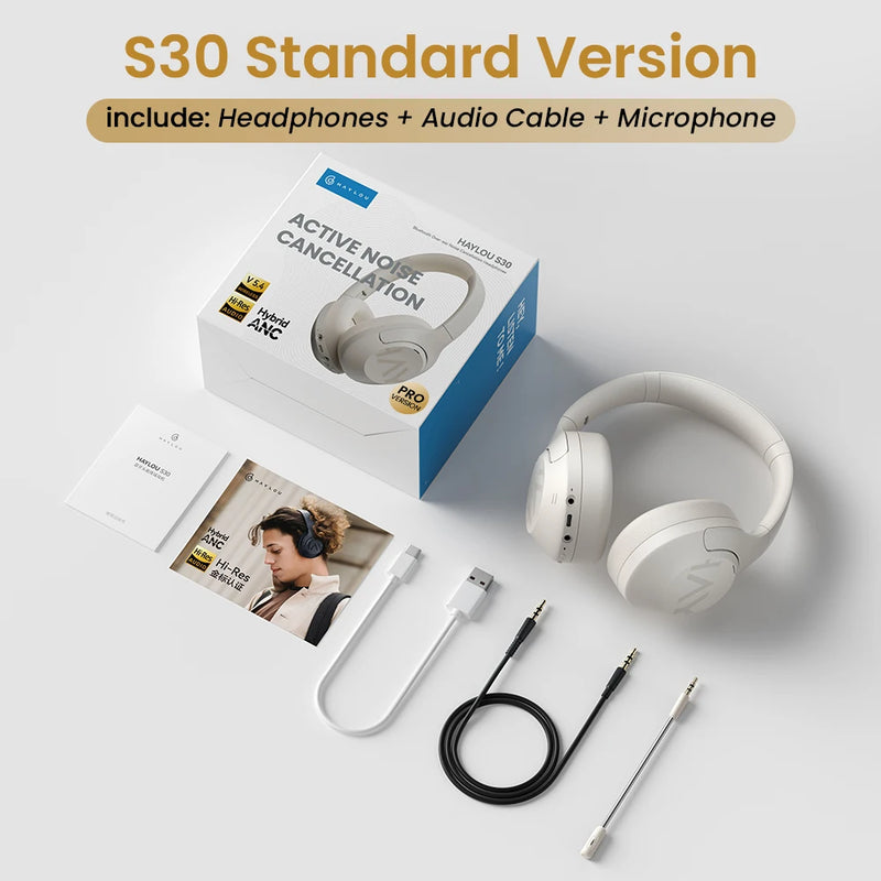 HAYLOU S30 Wireless Bluetooth 5.4 Headphones With Mic Noise Cancelling Headsets Hi-Res Audio 43dB Active 40mm Driver Earphones