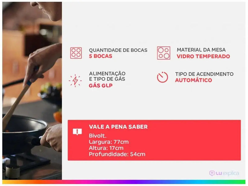 Cooktop 5 Bocas Mondial a Gás GLP Preto - Bivolt