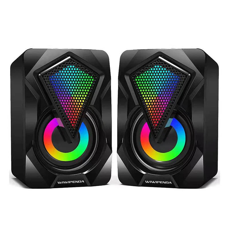 Caixa de Som Estéreo Surround com Luzes RGB  Para Desktop, Laptop e PC – Subwoofer USB Alimentado