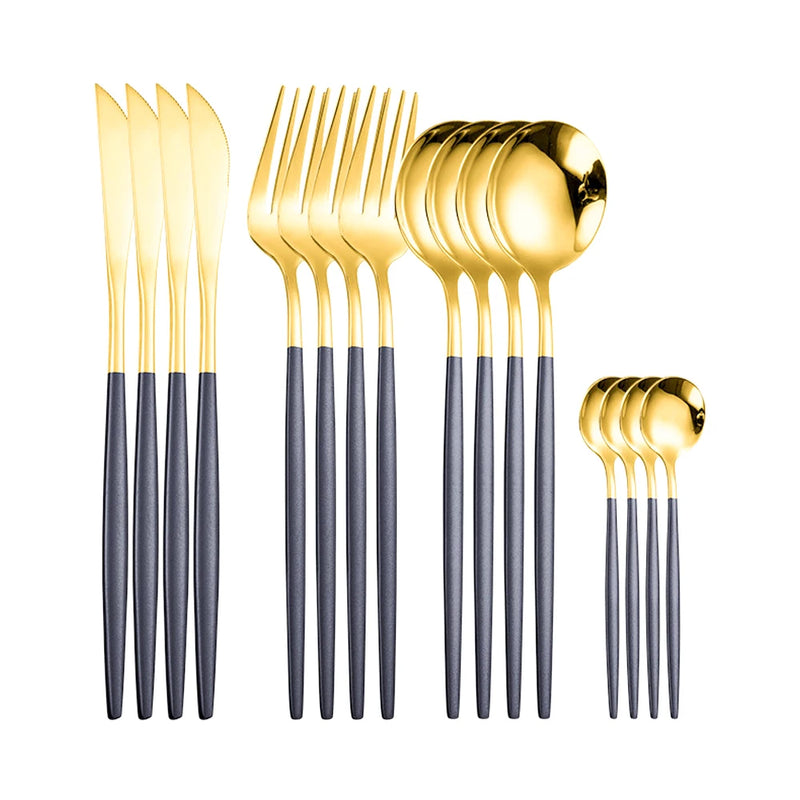 Conjunto de Talheres em Aço Inox MODUS – Talheres, Garfos para Bife, Colheres de Sobremesa, Garfos de Fruta, para Banquete – 24 Peças
