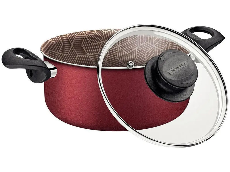Panela Antiaderente Tramontina com Tampa Vermelha 8L 28cm Paris
