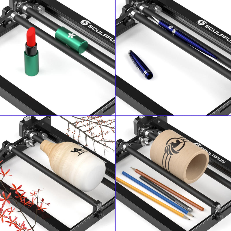 Acessórios para Laser SCULPFUN S9/S10/S30 Kit de Expansão, Mesa de Trabalho Honeycomb, Mandril Rotativo para Laser, Kit de Bico Air Assist