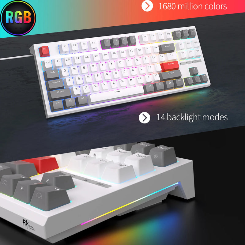 Teclado Gamer RK Royal Kludge R87 com Fio – 87 Teclas, RGB Retroiluminado, Mecânico Hot-swappable, Teclas Personalizadas