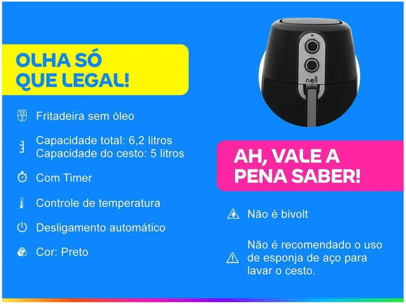 Fritadeira Elétrica Sem Óleo / Air Fryer Nell - 220V
