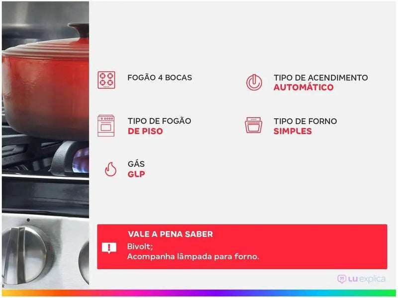 Fogão Dako Magister 4 Bocas Preto com Mesa de Vidro - Bivolt