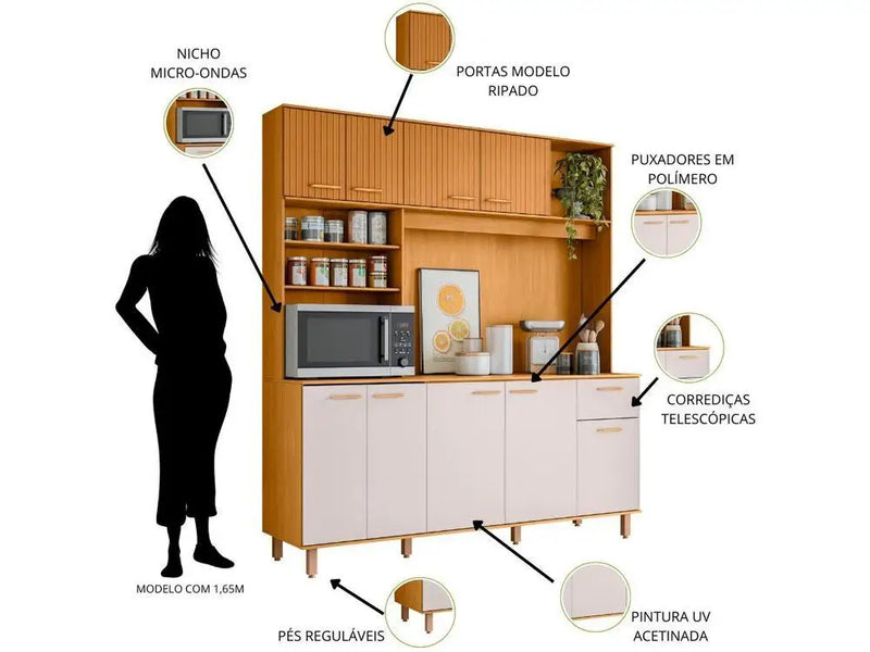 Cozinha Compacta Poliman Móveis Núria com 9 Portas e 1 Gaveta