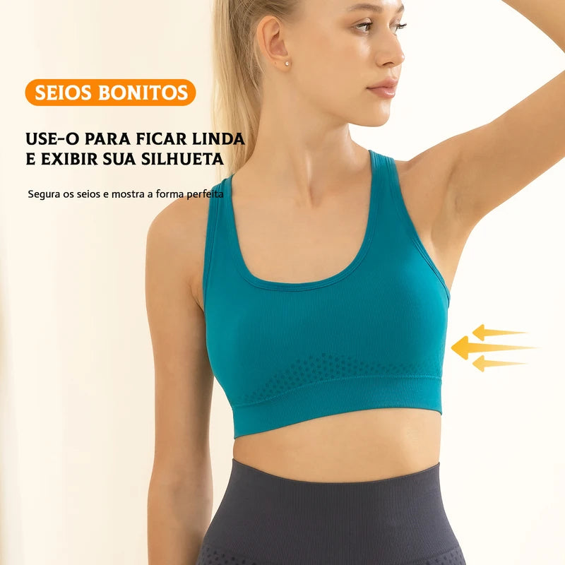 2 Peças Sutiã Esportivo Sem Costura Respirável Push Up Antichoque Feminino Top Cropped Sutiã Esportivo Roupa Íntima Esportiva