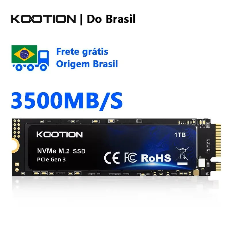 SSD KOOTION X15 Nvme M.2 – 256GB, 512GB, 1TB, 2TB, PCIe 3.0x4, M.2 2280, Disco Rígido Interno de Estado Sólido para Notebook e Desktop