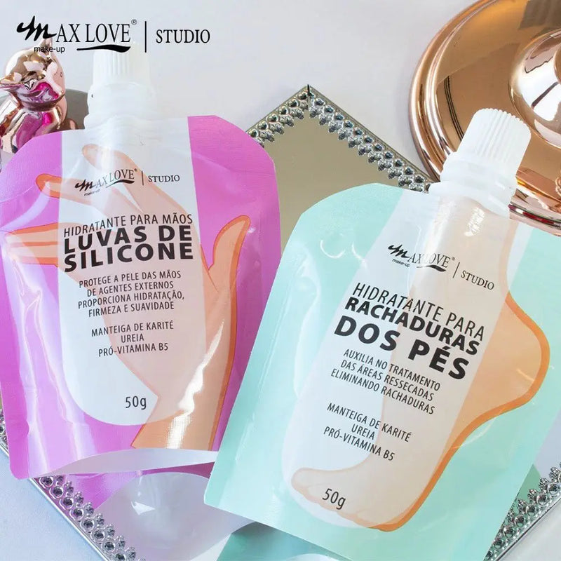 Kit Creme Hidratante Max Love – Luvas para Mãos, Silicone e Tratamento para Pés Rachados