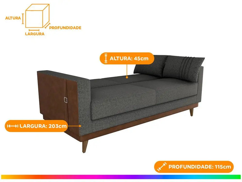 Sofá-Cama 3 Lugares Casal Reclinável Facto e Linho Matrix Esther