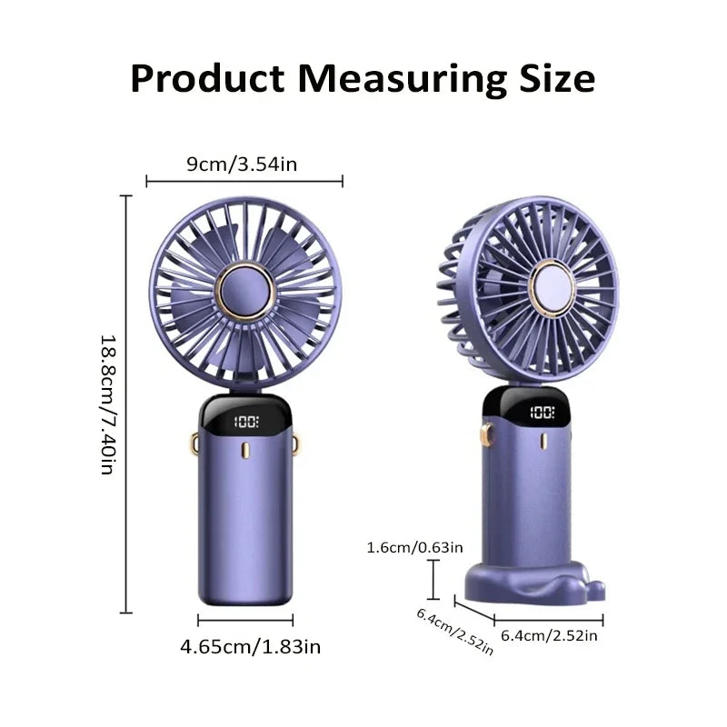 Ventilador de Pescoço Portátil com 5 Velocidades Recarregável via USB com Suporte para Telefone e Tela de Exibição 1800mAh