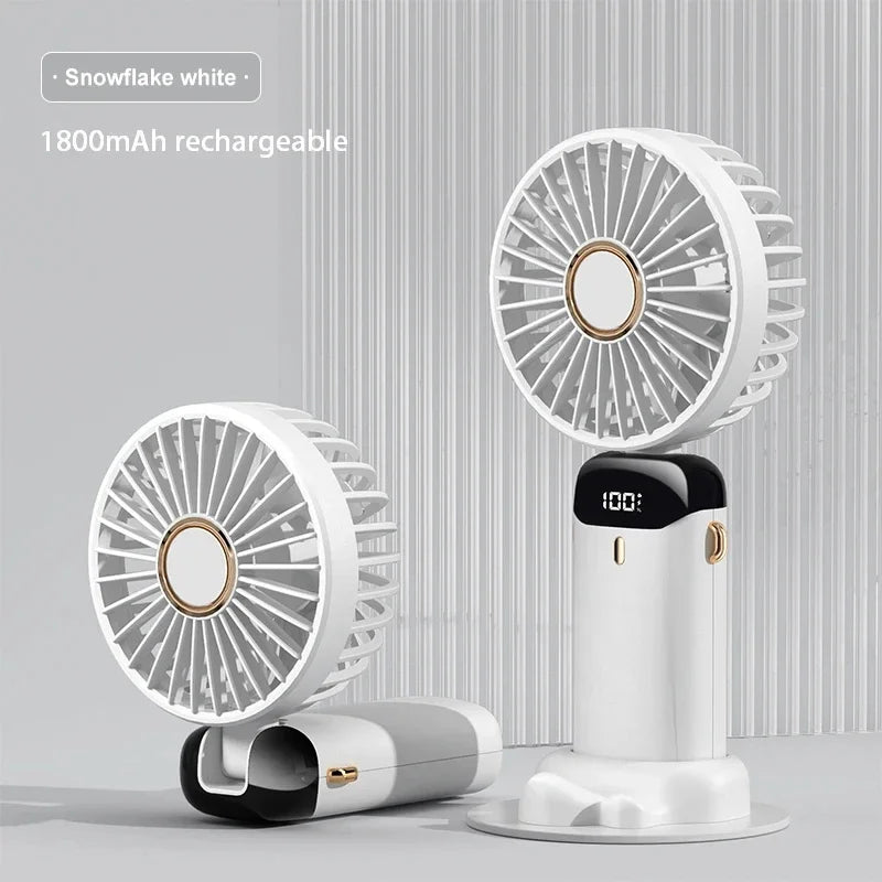 Ventilador de Pescoço Portátil com 5 Velocidades Recarregável via USB com Suporte para Telefone e Tela de Exibição 1800mAh