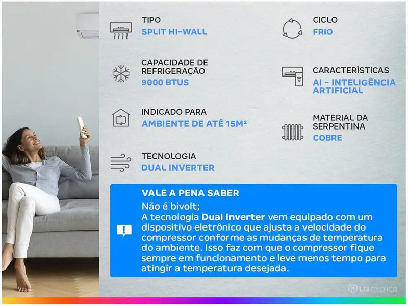 Ar-Condicionado Split Hi-Wall LG Dual Inverter 9.000 BTUs Frio Compacto - 220V