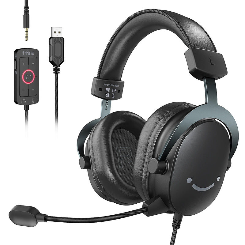 Headset Gamer FIFINE H9 com Som Surround 7.1, Controle de Volume e Interruptor de Mudo, Interface 3,5 mm ou USB para PC/Mac/PS4/PS5/Xbox