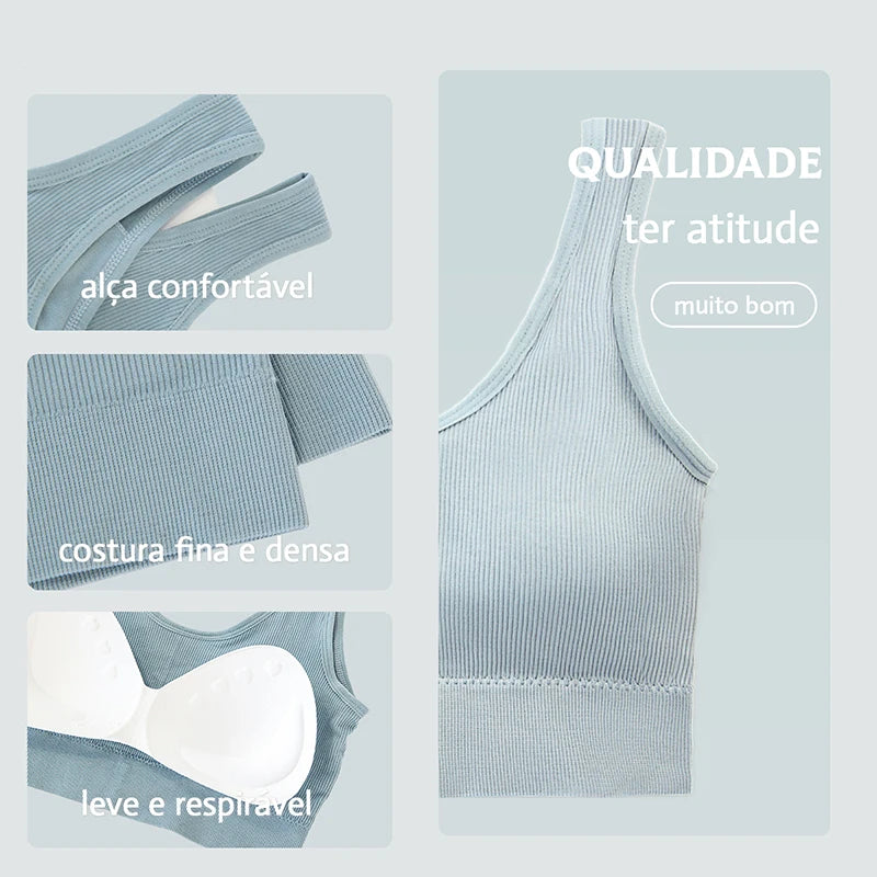 Kit com 3 Itens – Sutiã Sem Costura, Top Esportivo Push-Up, Lingerie Feminina, Poliéster, Respirável e Confortável