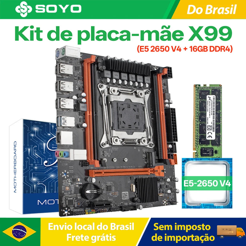 SOYO placa mãe X99 LGA2011-3 Kit Xeon processador E5 2650 V4 completo memória RAM DDR4 16GB 2133MHz M.2 NVME PCIe 3.0 Brazil