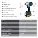 Chave de Impacto Elétrica Brushless Gisam 520N·M, Sem Fio, 1/2 Polegada, Compatível com Bateria Makita 18V, Ferramenta Elétrica para Parafusos