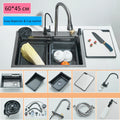Pia de Cozinha em Aço Inoxidável 304 com Efeito Cascata, Cubo Único Grande, Torneira com Display Digital Integrado, Dosador de Sabão e Lavador de Copos