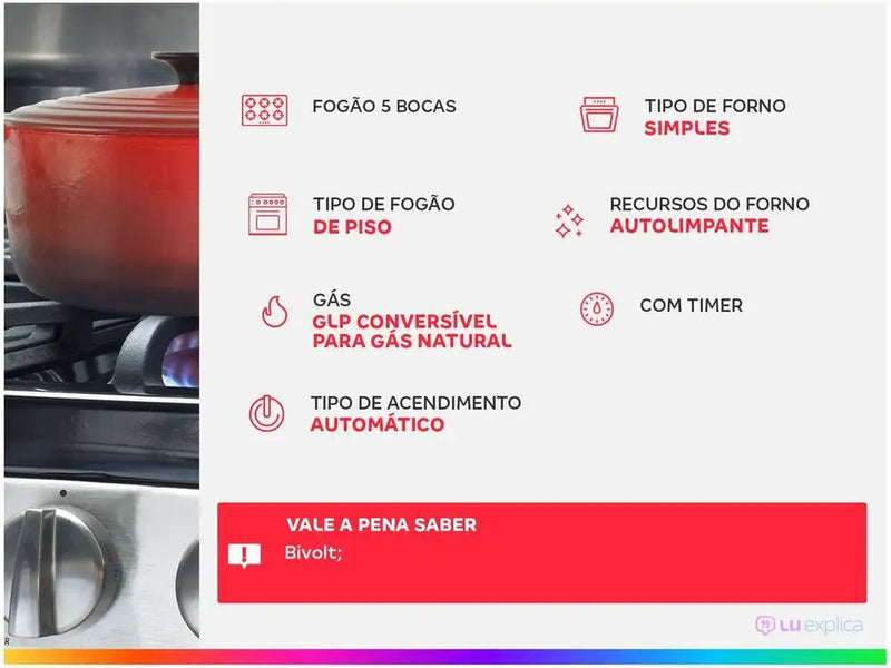 Fogão Esmaltec 5 Bocas Branco Topázio - Bivolt
