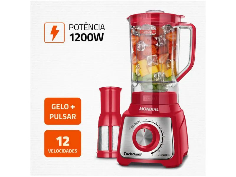 Liquidificador Mondial L-1200 RI Turbo – 12 Velocidades, 1200W, Vermelho, 220V
