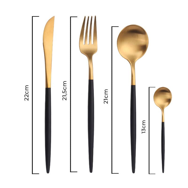 Conjunto de Talheres em Aço Inox MODUS – Talheres, Garfos para Bife, Colheres de Sobremesa, Garfos de Fruta, para Banquete – 24 Peças