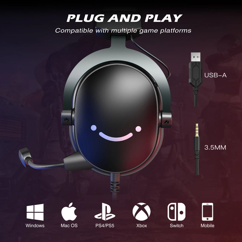 Headset Gamer FIFINE H9 com Som Surround 7.1, Controle de Volume e Interruptor de Mudo, Interface 3,5 mm ou USB para PC/Mac/PS4/PS5/Xbox