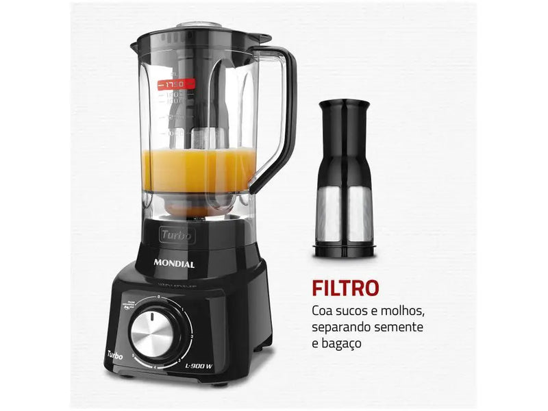 Liquidificador Turbo Mondial L-900 FB com 5 Velocidades e Filtro 900W Preto - 220V