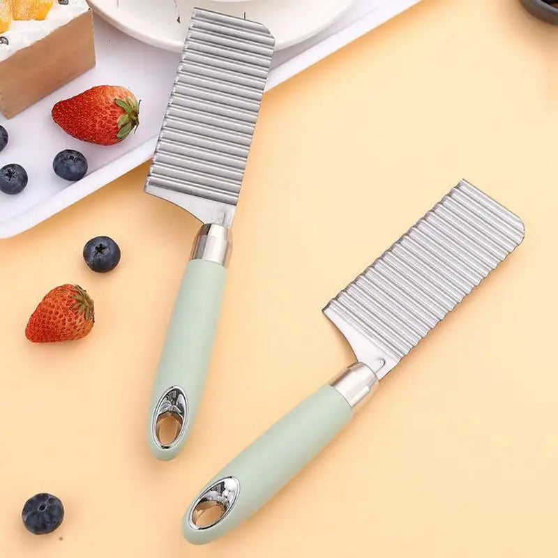 Cortador de Batata Ondulado, Fatiador de Batata, Cortador de Batata Frita, Aço Inoxidável, Cabo Longo, Picador de Alimentos, Ferramenta de Corte de Vegetais para Cozinha
