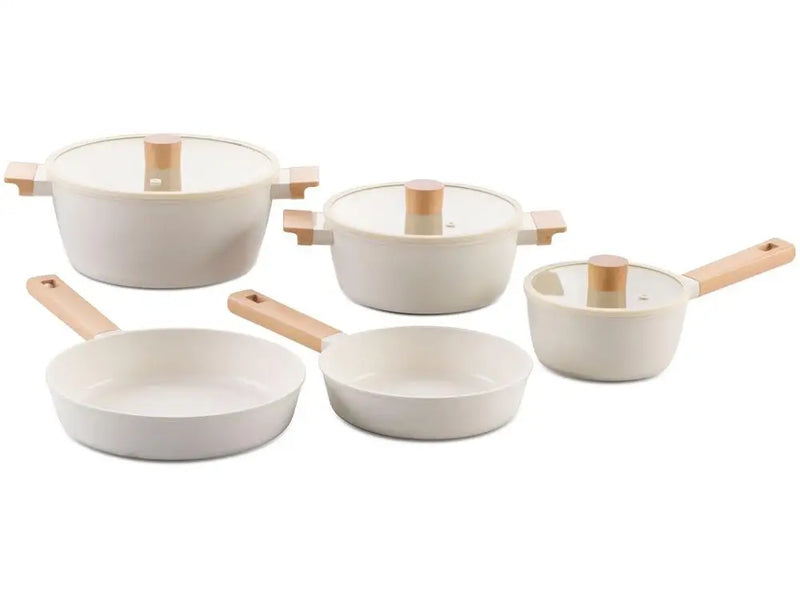 Conjunto de Panelas Brinox Ceramic Life Nordic com Revestimento Cerâmico Creme 5 Peças