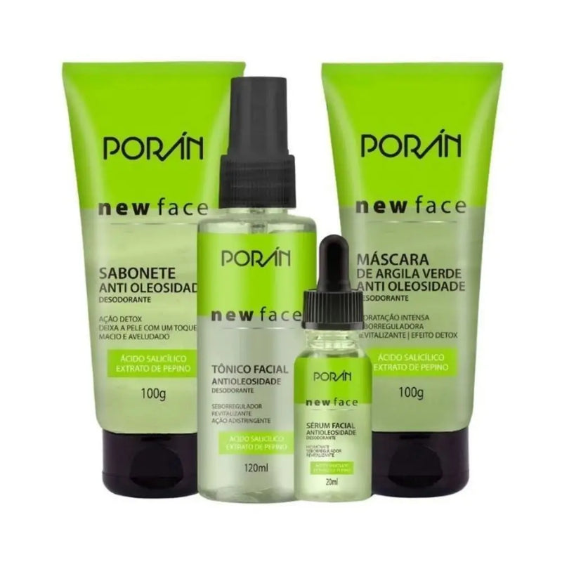 Kit Anti Oleosidade New Face Porán – Cuidados com a Pele, 4 Itens