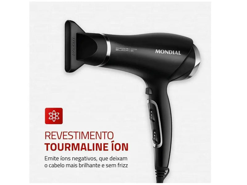 Mondial Secador de Cabelo Preto com Íon de Turmalina 220V