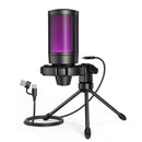 Microfone Gamer AmpliGame com Mute Rápido, Microfone Condensador USB RGB com Tripé para PC, Notebook, PS4/5, Streaming e Podcasting - A2