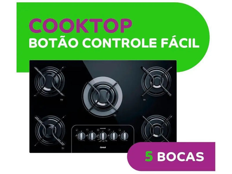 Cooktop 5 Bocas a Gás Consul Vidro Temperado - GLP - Bivolt