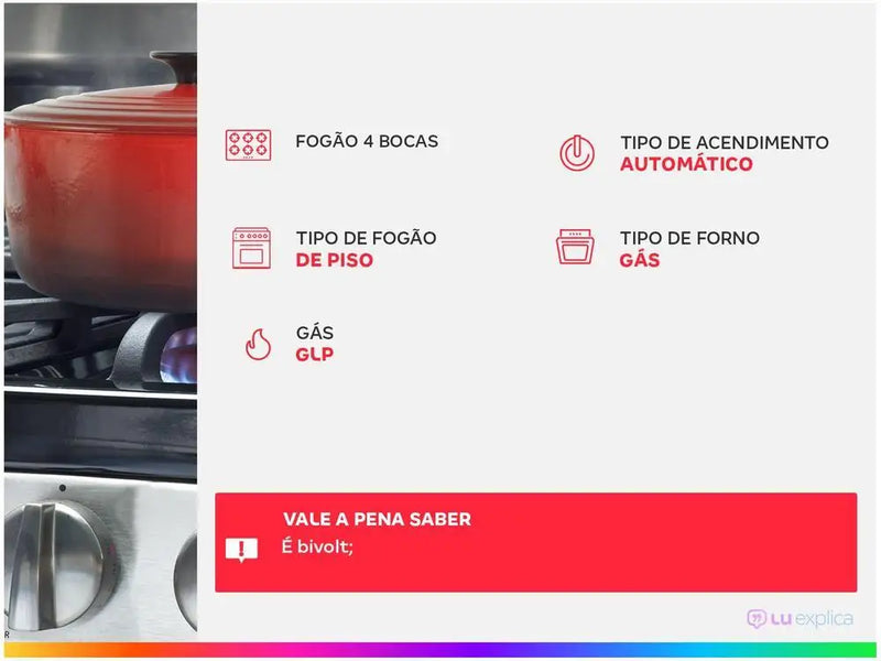 Fogão Atlas 4 Bocas Preto com Mesa de Vidro Agile UP - Bivolt