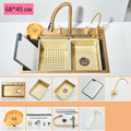 Pia de Cozinha em Aço Inoxidável 304 com Efeito Cascata, Cubo Único Grande, Torneira com Display Digital Integrado, Dosador de Sabão e Lavador de Copos