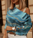 Blusa Feminina de Moda – Manga Longa, Ombro Diagonal com Corrente Decorativa, Decote Ombro a Ombro