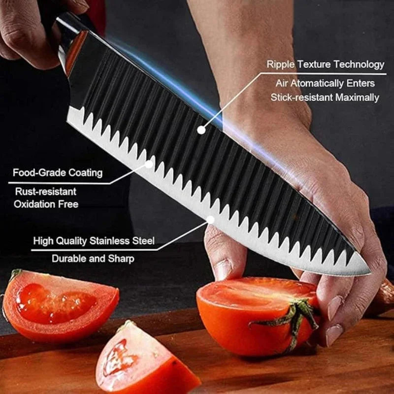 Conjunto de Ferramentas 6 Peças – Facas Black Wave em Aço Inoxidável: Faca de Chef e Faca para Frutas