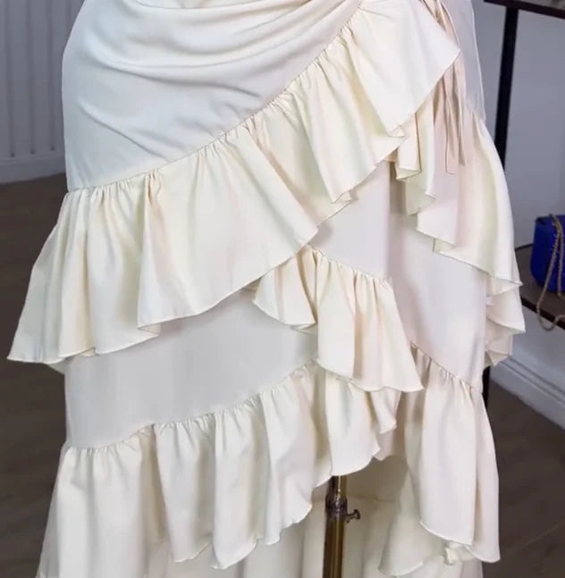 Vestido Feminino 2025 – Moda Primavera/Verão, Última Tendência, Camisola Doce e Fresca, Cintura Alta, Slim, Barra com Babado