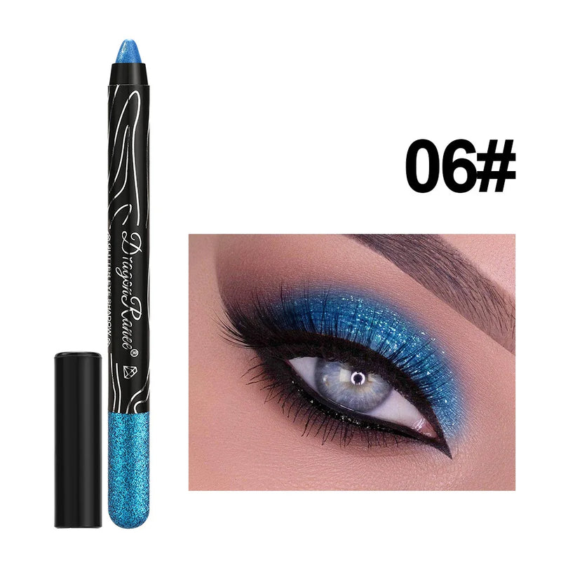 Lápis de Sombra Glitter Longa Duração 12 Cores Azul Marrom Preto Delineador Feminino