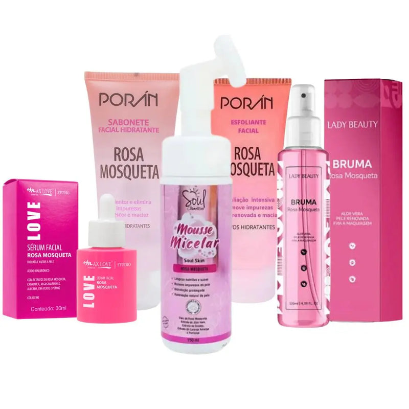 Kit Completo de Cuidados com a Pele Pink Mosquette – Rotina de Limpeza e Cuidado Facial