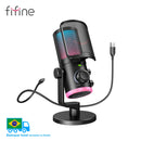 Microfone USB Gamer FIFINE AM6 – Condensador com Cancelamento de Ruído, RGB, Botão de Ganho e Balanço, Ideal para Streaming e Podcast