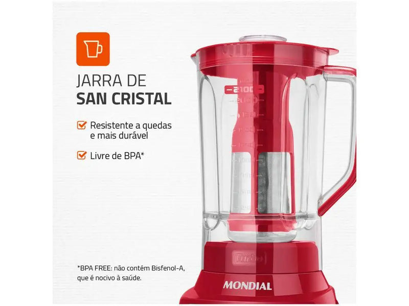 Liquidificador Mondial L-1200 RI Turbo – 12 Velocidades, 1200W, Vermelho, 220V