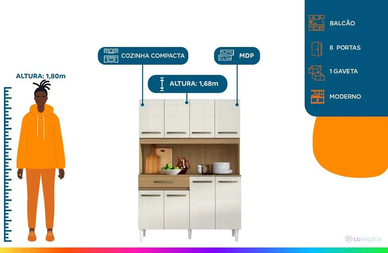 Cozinha Compacta Aramobile Cleo 8 Portas