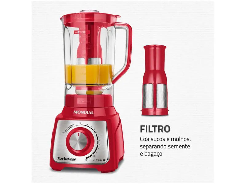 Liquidificador Mondial L-1200 RI Turbo – 12 Velocidades, 1200W, Vermelho, 220V