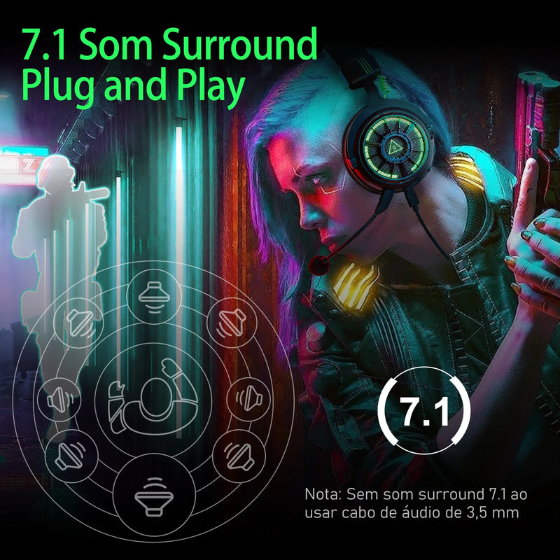 EKSA StarEngine Pro Headset Gamer 7.1 com Fio Over Ear Fones de Ouvido com Microfone com Cancelamento de Ruído ENC para PC/PS4/PS5/Xbox