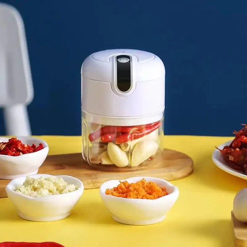 Processador de Alimentos Elétrico Mini 250ml, Cortador de Vegetais com 3 Lâminas de Aço Inoxidável