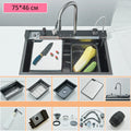 Pia de Cozinha em Aço Inoxidável 304 com Efeito Cascata, Cubo Único Grande, Torneira com Display Digital Integrado, Dosador de Sabão e Lavador de Copos